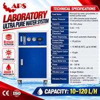 Système de production d'eau de laboratoire DI, machine à eau déionisée, système de purification d'eau ultra pure, déminéralisateur de laboratoire 10-120L/heure