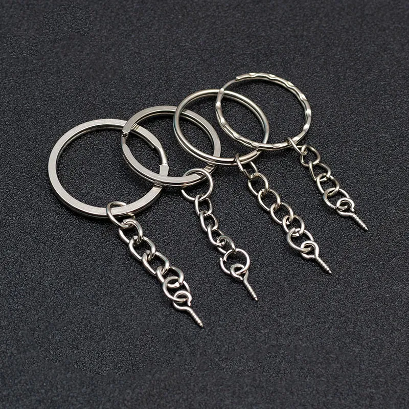 Gantungan kunci logam Pin mata sekrup lot gantungan kunci logam dalam jumlah besar gantungan kunci emas Rhodium perunggu gantungan kunci Split cincin dengan perhiasan Pin sekrup