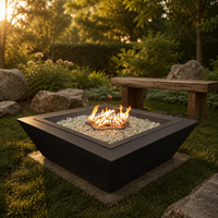Nouvelle table de foyer au gaz carrée en acier au carbone de haute qualité pour terrasse extérieure, personnalisable, avec télécommande