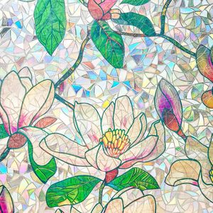 Film pour fenêtre en verre teinté, motif floral magnolia, givré, sans colle, adhésif statique, vinyle, 200 cm de long, maison, cuisine, bureau - Product Image 2