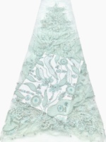 Tissu en dentelle africaine verte 100% polyester, broderie de perles et de paillettes, motif floral, robes et vêtements de mariage élégants et luxueux