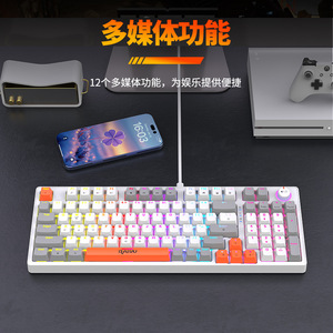 Clavier de jeu mécanique filaire Raiku Gk98, disposition à 98 touches avec interrupteurs bleus et molette rotative, rétroéclairage RVB - Product Image 4