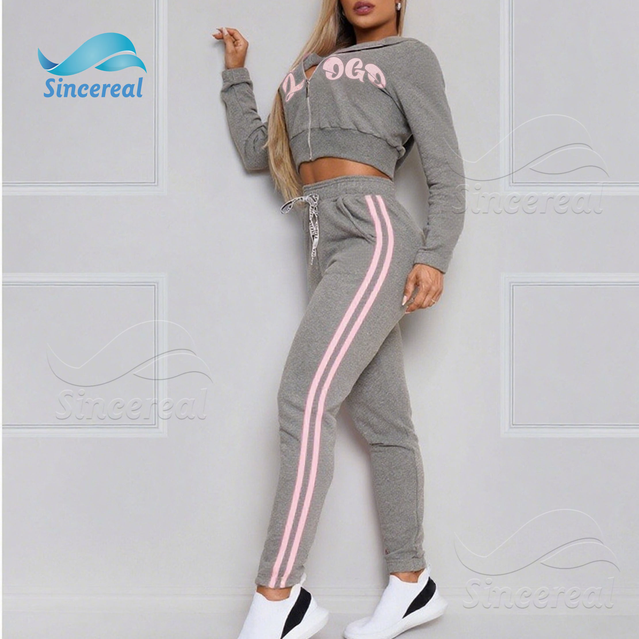 Custom Y2K Women's Clothing Embroidered Patch Logo Tight Cotton Jogging Suits Zippered Two-piece Cotton Women's Tracksuit
