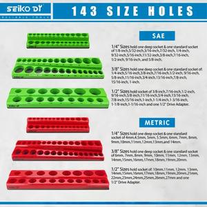ชั้นวางอุปกรณ์ซ่อม Seiko Dy Socket Storage Rack 143 ชิ้น ขนาด 1/4 3/8 1/2 นิ้ว สำหรับเครื่องมือ SAE และเมตริก วัสดุ PP - Product Image 2