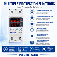Protecteur de tension réglable Puluos KE-916 40A 63A 80A 100A avec protection contre les surintensités et reconnexion automatique