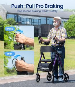 Déambulateur à quatre roues d'aide à la mobilité pour personnes âgées avec siège rembourré réglable cadre en aluminium pliable léger soutien de marche - Product Image 6