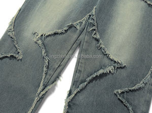 Unisex yüksek sokak yıkama ham kenar gevşek kot pamuk gevşek düz grafik aplike nakış yıkama yüksek kaliteli Denim pantolon erkekler - Product Image 6