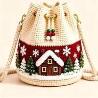Nouveau Sac Seau en Crochet Noël 2026 avec Cordon de Serrage, Sac Bandoulière Tricoté Fait Main pour Femme, Idéal Cadeau de Fêtes