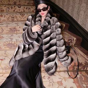 Chaqueta de piel auténtica con diseño de rayas populares, abrigo de piel de <span class=keywords><strong>Chinchilla</strong></span> auténtica de lujo para mujer, <span class=keywords><strong>precio</strong></span> - Product Image 2