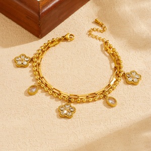 Fashion Charm Bracelet Gold Plated Double Layer Flower Pendant Zinc Alloy Jewelry Gift - Product Image 2