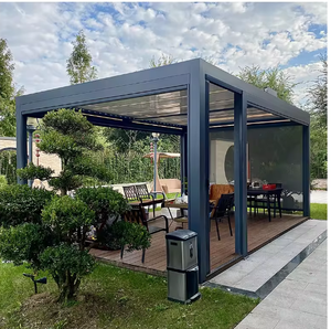 Pérgola Moderna de Alumínio com Lâminas para Jardim com Porta de Vidro Estilo Pavilhão Gazebo para Cobertura de Pátio - Product Image 4