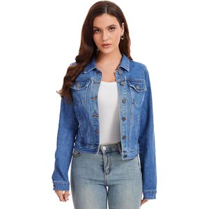 Chaqueta Vaquera Corta Personalizada para Mujer, Ajustada, con Botones, Clásica, con Bolsillos, Chaqueta de Mezclilla Elástica - Product Image 2