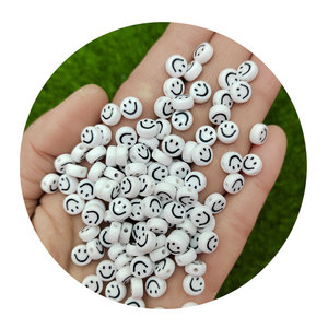 Gran oferta, 100 Uds., artesanía hecha a mano, blanco, redondo, plano, negro, Cara de sonrisa, cuentas sueltas de acrílico - Product Image 1