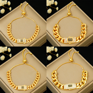 Italian Luxury Zirconia Hip Hop Drawstring <b>Bracelet</b> 21k Gold Plated Punk <b>Adjustable</b> <b>Bracelets</b> for Women Event Party - Product Image 6