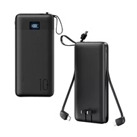 Banco de Energía Portátil Ultra Delgado con Logotipo Personalizado, 10000 mAh, Li-Polímero, Doble USB Tipo-C, Enchufe de CA, Cable Integrado, Carga Rápida PD 22.5W
