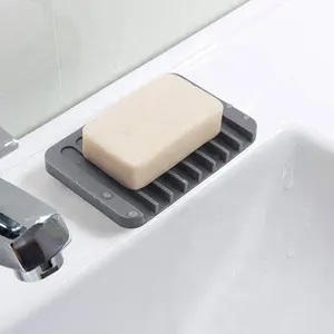 OEM/ODM Rectangle 4.5*3.1*0.4inch Grey Black cute luxury bar silicone drain dispenser sponge porte-savon jaboneras Soap Holder