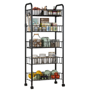 Étagère de rangement multifonctionnelle en métal creux respirant et écologique pour cuisine, avec roulettes, étagère mobile à plusieurs niveaux, noir/blanc, pour la maison - Product Image 1