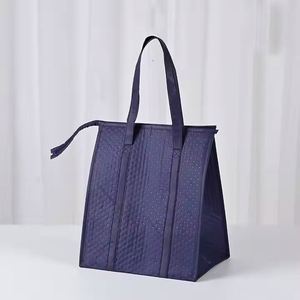 Sac à déjeuner isotherme portable personnalisé en non-tissé bleu marine pour aliments, réutilisable, isolation thermique, sac fourre-tout, maintien au chaud, glacière, sac à main - Product Image 2
