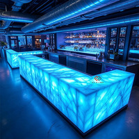 Comptoir de bar de luxe en marbre translucide, étanche, avec éclairage LED, prêt à l'emploi pour discothèque, pub et lounge