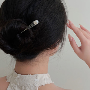 Fourchette à cheveux en argent pur S925 avec perle, 15 cm, style chinois classique, pour mariage, accessoires Hanfu - Product Image 3