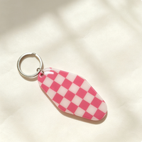 Porte-clés Motel Vintage en Acrylique à Motif Damier et Imprimé Léopard Rétro, Breloque de Sac, Vente en Gros