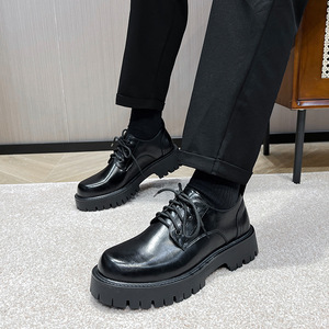 Chaussures en cuir blanc pour hommes, chaussures à semelles épaisses avec talons surélevés, style rétro, grande taille pour hommes, chaussures formelles à bout rond - Product Image 6
