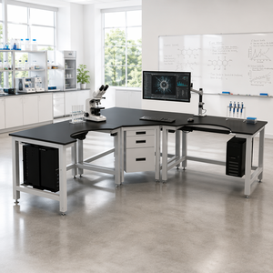 Postazione di Lavoro <span class=keywords><strong>a</strong></span> L per Laboratorio, Ergonomica con Piano in Resina Epossidica, Struttura in Acciaio per Laboratori Universitari, R&D e QC - Product Image 1