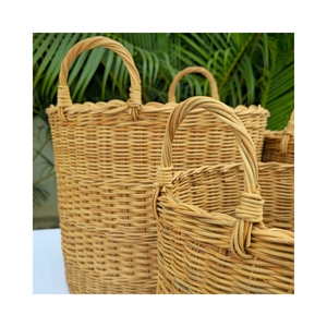 Natural Rattan Storage <b>Baskets</b> Set of 3 Handwoven <b>Rectangular</b> with Handles Multi-Purpose Rustic Design for Neatening - Product Image 4