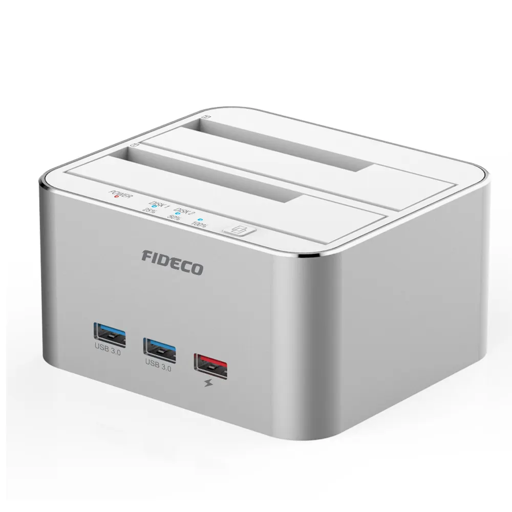 محطة إرساء القرص الصلب FIDECO 2 Bay المدمجة في محور USB 3.0 مدمجة في الألومنيوم لنسخة وضع الأجهزة خارج الاتصال محطة إرساء أقراص 2.5 3.5 Hdd Ssd نسخة SATA