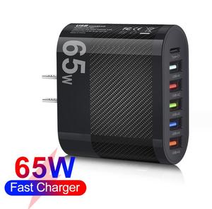 الولايات المتحدة الاتحاد الأوروبي المملكة المتحدة 6 في 1 6in1 <span class=keywords><strong>5</strong></span> USB + 1 Type-c Usb PD جدار سريع 65W - Product Image 1
