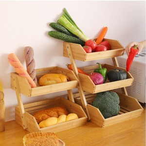 Bamboo Desktop Three Tier Storage Rack For Fruit Vegetable Bread Multifunctional <b>Kitchen</b> Organizer Rectangle Shape - Product Image 1