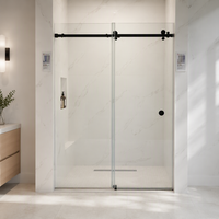 Porte de douche coulissante sur rail en verre sans cadre de luxe personnalisée en SUS304 avec grandes roulettes, en verre trempé de 8 mm pour hôtel ou villa