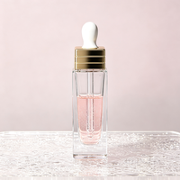 Flacon en verre rectangulaire de luxe 30 ml avec pipette compte-gouttes et anneau doré pour sérum facial, emballage de produits de beauté et de soins de la peau, OEM