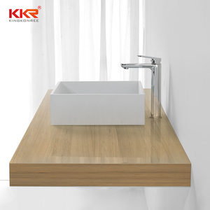 Vasque de salle de bain moderne en surface solide avec meuble, design minimaliste, à poser en surélevé - Product Image 2
