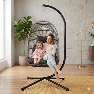 Fauteuil suspendu en rotin tressé en forme d'œuf pour adultes, pour salon, extérieur, balcon, jardin, patio, en métal - Product Image 6