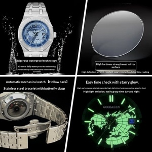 Relojes Gubaisen para hombre, caja de metal, correa acrílica, calendario luminoso, cierre oculto - Product Image 3