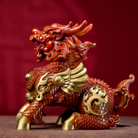 Dragon Lion Chi Lin Statue Moderne Feng Shui Qi Lin Laiton Décoration Maison Ange Moulé à la Main Statuette Métallique Gravée pour Chinois