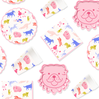 Ensemble de vaisselle pour fête d'anniversaire sur le thème du chien rose moderne DAMAI, comprenant des assiettes et des gobelets en papier, décorations écologiques
