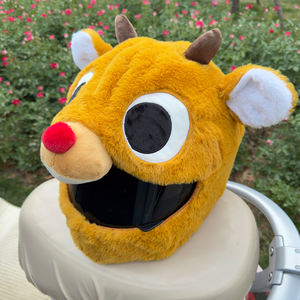 Housse de casque de <span class=keywords><strong>moto</strong></span> renne mignon en fausse fourrure de lapin douce, ajustement universel pour casques intégraux, coupe-vent, anti-rayures, cadeau festif - Product Image 2