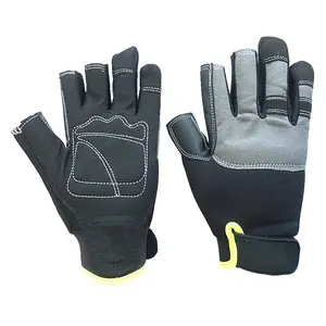 Factory Custom Synthetic Leather Half Finger Anti Slip Mechanic Safety Work Fingerless Fishing Gloves