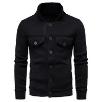 Cárdigan de Hombre a Rayas de Viscosa/Algodón, Casual, con Cuello Camisero, Cierre de Botón, Corte Ajustado, Manga Larga, Transpirable, Tejido de Punto, para Otoño