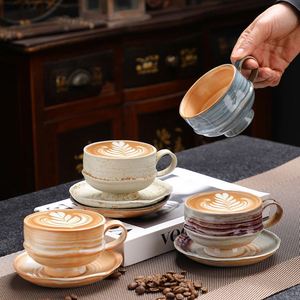 แก้วกาแฟเคลือบเงาแบบ Reactive พร้อมจานรอง ชุดเซรามิกสำหรับใช้ในบ้านและร้านอาหาร แก้วกาแฟลายดอกไม้สำหรับลาเต้ - Product Image 2