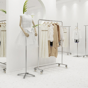 Estante de exhibición para tienda de ropa, de acero inoxidable, estilo Art <span class=keywords><strong>Deco</strong></span>, fácil montaje, con ruedas, para transmisión en vivo, de pie, para ropa de hombre - Product Image 1