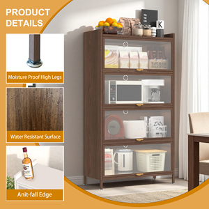 57'' <b>Tall</b> Metal Cabinet 4 Flip Doors Ample <b>Storage</b> Space Bedroom Office Living Room Hallway Entryway Walnut - Product Image 2