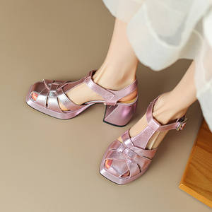 Sandali con Plateau in Vera Pelle Cialisa per Donne, Estate 2024, Nuovissimo Stile Romano, <span class=keywords><strong>Tacchi</strong></span> Alti 9cm, Sandali <span class=keywords><strong>Oro</strong></span> <span class=keywords><strong>Rosa</strong></span> - Product Image 3