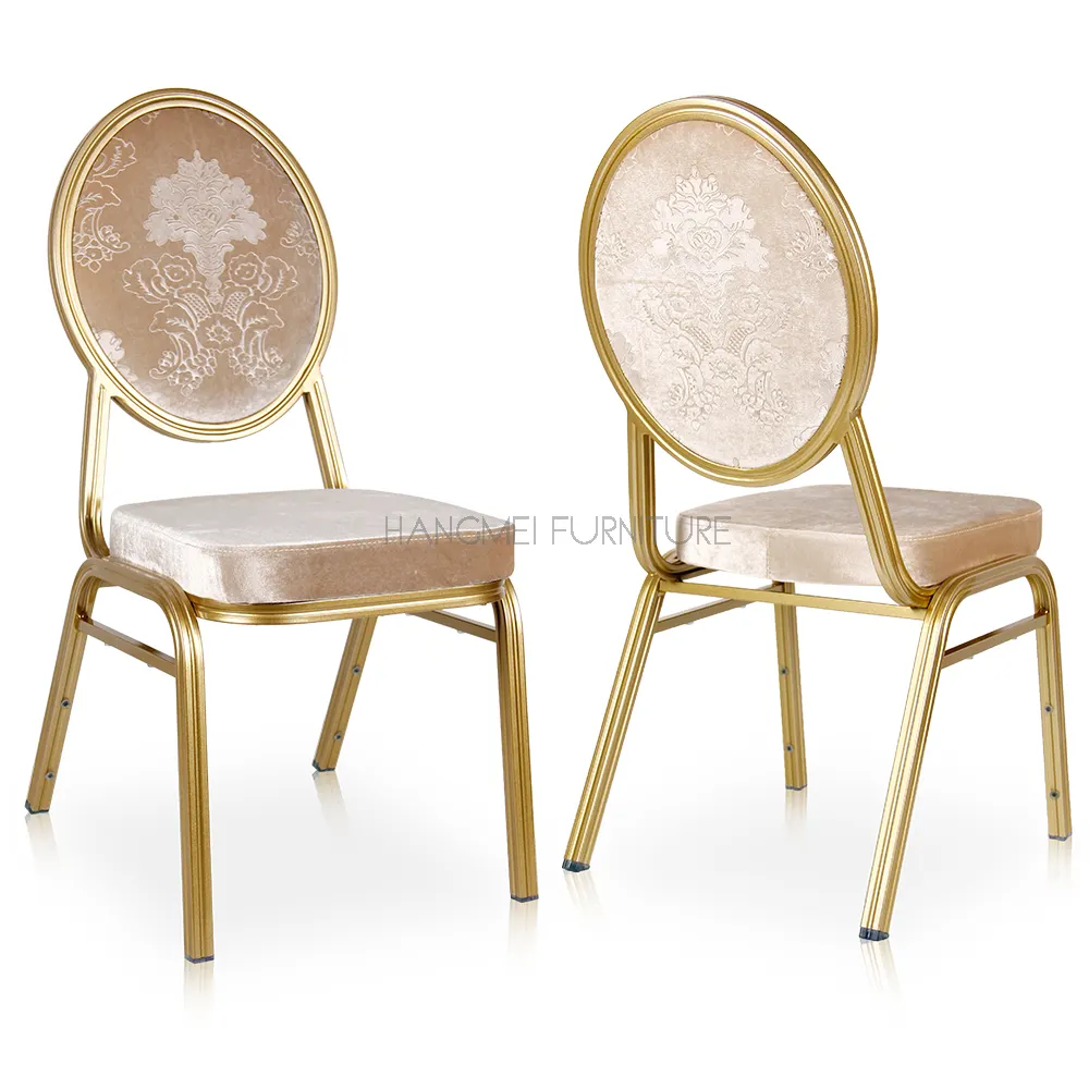 Silla de banquete de Hotel, asiento apilable de aluminio dorado de alta calidad, a la venta, muestra gratis disponible, 2023