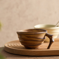 Mug à café en porcelaine de 200 ml avec anse, design contemporain texturé ondulé, compatible lave-vaisselle et micro-ondes, à large ouverture, pour la maison et les réceptions