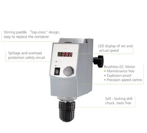 Max. Agitateurs à tête mobile avec moteur CC sans balais, volume de agitation 40L, affichage numérique et plage de vitesse de 50 à 2200 tr/min - Product Image 4