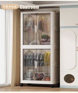 Casa due porte vestiti per bambini in plastica pieghevole appendiabiti Multi-strato armadio armadio pieghevole - Product Image 6