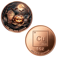 Pièce de collection Halloween en cuivre pur .999 de 1 oz, motif pierre tombale, citrouille et chauve-souris, en cuivre rouge fin, pour la vente en gros
